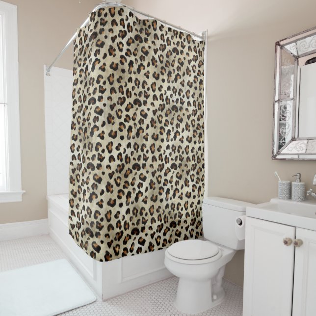 Rideaux De Douche Leopard Cheetah Animal Print Pattern Beige Brown (En situation)
