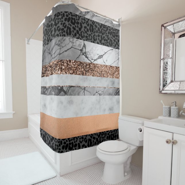 Rideaux De Douche Leopard Marble Glitter Stripes Glam 3 (En situation)