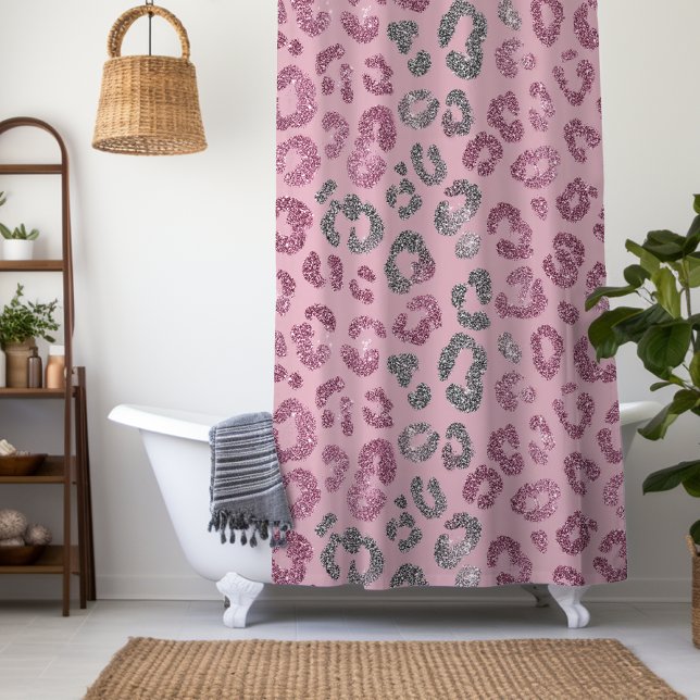 Rideaux De Douche Léopard Pailleté Rose Élégant sur Fond Or Rose (Créateur téléchargé)