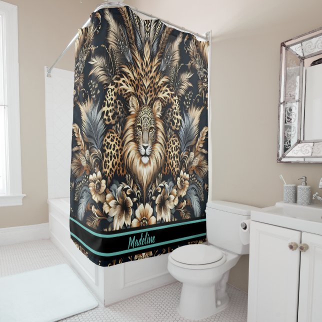 Rideaux De Douche Leopard Retreat : Lounge in Wild Elegance (En situation)