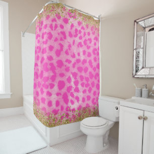 Rideaux De Douche Léopard Rose Imprimé Guépard Doré Pailleté Moderne