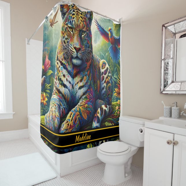 Rideaux De Douche Leopard Zen : Un environnement de jungle artistiqu (En situation)