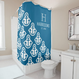 Rideaux De Douche Les Ancres nautiques bleues de mer ont