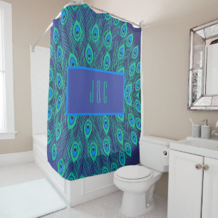 RIDEAUX DE DOUCHE LES FEUILLES DE CAPITALE EN BLEU TURQUOISE.