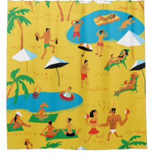 Rideaux De Douche Les gens de plage d'été sans couture motif. Retour