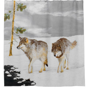 Rideaux De Douche Les loups en peinture sur neige - Art original de 