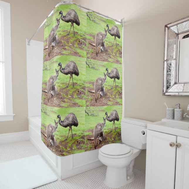 Rideaux De Douche "Les Pals improbables : l'amitié Kangaroo et Emu" (En situation)
