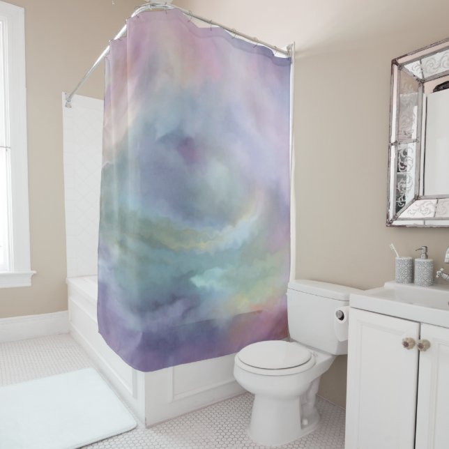 Rideaux De Douche Les Pastels Whimsical | Dreamy Muted Rainbow Mottl (En situation)