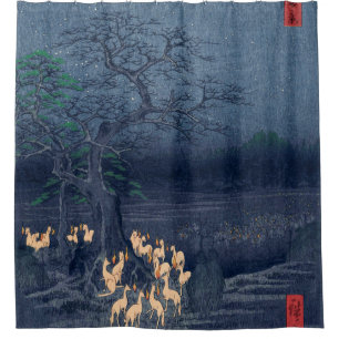Rideaux De Douche Les renards au sanctuaire de nuit Ukiyo-e Art japo