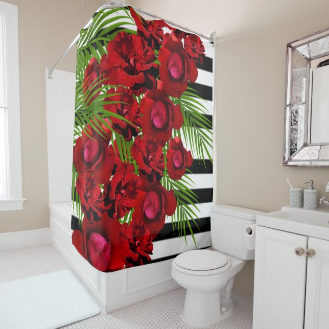 Rideaux De Douche Les Roses rouges modernes (En situation)