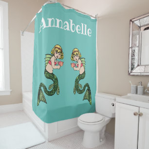 Rideaux De Douche Les sirènes blondes Vintages aux coquilles roses