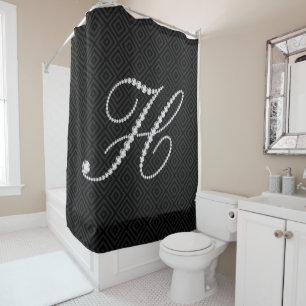 Rideaux De Douche LETTRE CHAMPIONNAT NOIR ET BLANC H MONogramme
