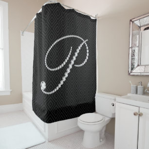 Rideaux De Douche LETTRE Diamants noirs & blancs P MONogramme