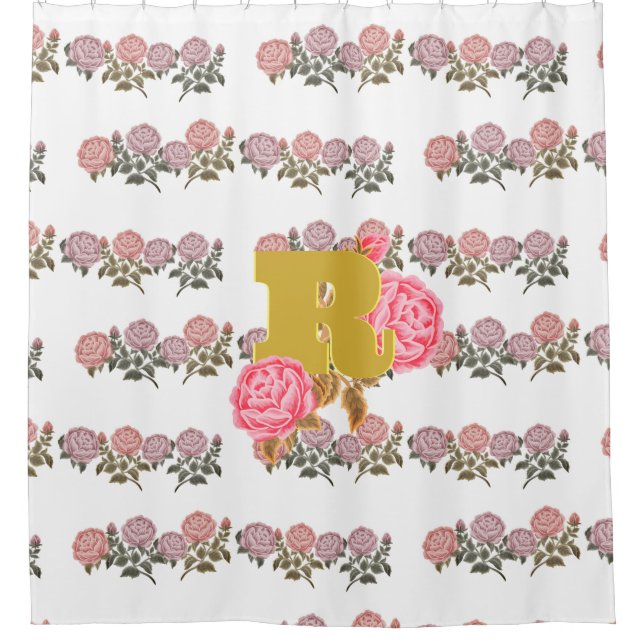 Rideaux De Douche Lettre initiale du Rose floral Monogramme Nom Coup (Devant)