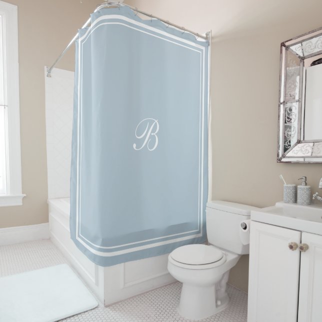 Rideaux De Douche LETTRE MONOGRAPHIQUE STYLE Bleu Classique (En situation)