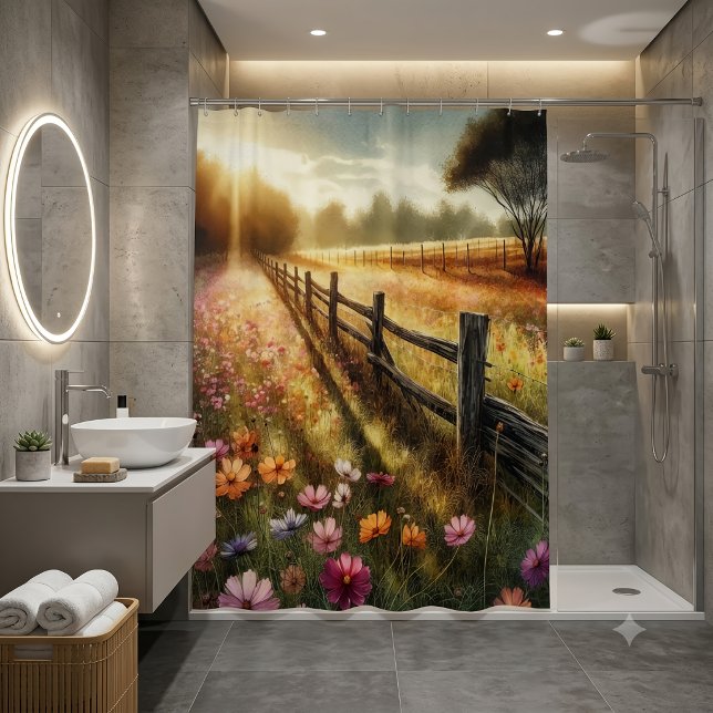 Rideaux De Douche Lever de soleil floral de prairie (Créateur téléchargé)