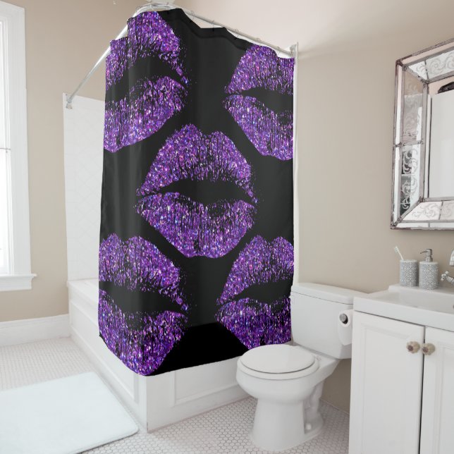 Rideaux De Douche Lèvres à Parties scintillant violette (En situation)