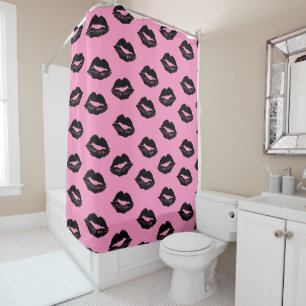 Rideaux De Douche Lèvres baisantes Motif rose et noir