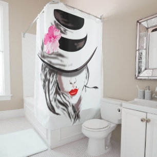 Rideaux De Douche Lèvres rouges chaudes avec taupe - Charmante femme