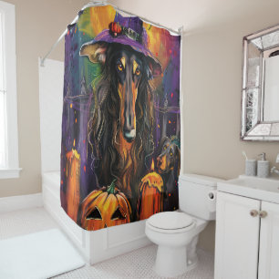 Rideaux De Douche Lévrier Afghan ensorcelant Halloween Sorcière et C