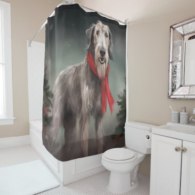 Rideaux De Douche Lévrier en neige à Noël (En situation)