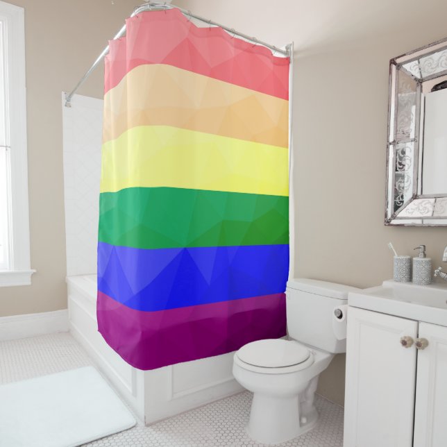 Rideaux De Douche LGBT drapeau arc-en-ciel lignes motif de maillage  (En situation)