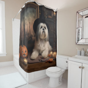 Rideaux De Douche Lhasa Apso Citrouilles Halloween Épouvantable