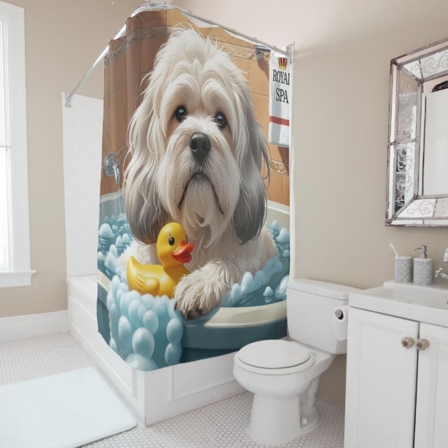 Rideaux De Douche Lhasa Apso Dégoulinant Endormi Mignon Drôle  (En situation)