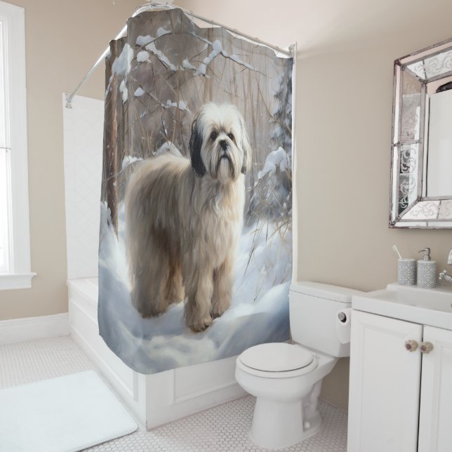 Rideaux De Douche Lhasa Apso Laissez Tomber la Neige Noël (En situation)