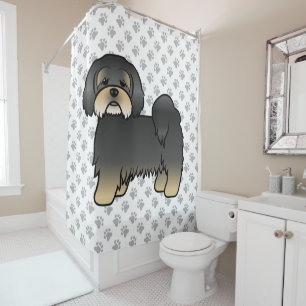 Rideaux De Douche Lhasa Apso noir et feu Chien de dessin animé migno