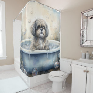 Rideaux De Douche Lhassa Apso Dans La Baignoire Aquarelle Chien Art