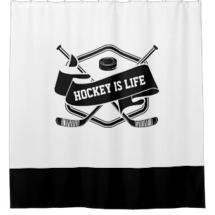 Rideaux De Douche L'hockey est la vie - insigne blanc noir simple
