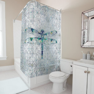 Rideaux De Douche Libellule de pierre gemme sur le motif sacré de l