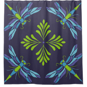 Rideaux De Douche libellule verte motif vintage sur dossier foncé