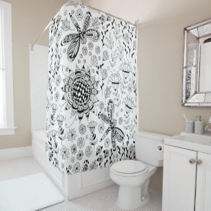 Rideaux De Douche libellules et fleurs