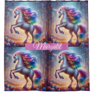 Rideaux De Douche Licorne Arc-en-Ciel Faux Paillettes Nom Personnali