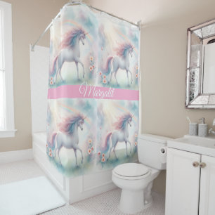 Rideaux De Douche Licorne Arc-en-Ciel Nom Personnalisé