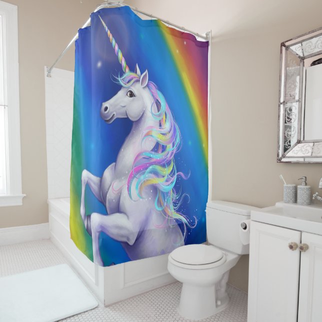 Rideaux De Douche Licorne avec Arc-en-Ciel (En situation)