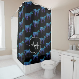 Rideaux De Douche Licorne Étincelles motif ombré bleu aqua Monogramm