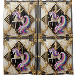 Rideaux De Douche Licorne Faux Paillettes Arc-en-Ciel Art Déco