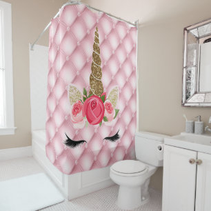 Rideaux De Douche Licorne Pailletée Or & Roses Roses