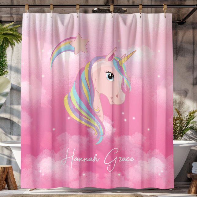 Rideaux De Douche Licorne Rose avec Nom Calligraphié (Créateur téléchargé)