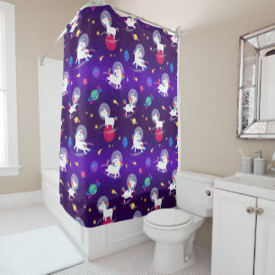 Rideaux De Douche Licornes Arc-En-Ciel Dans L'Espace Ombre Violette