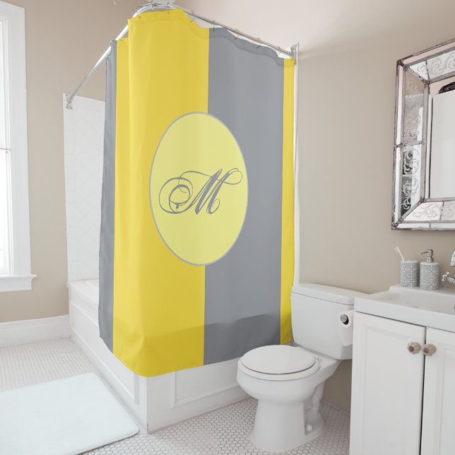 Rideaux De Douche Light Yellow and Soft Gray Customize (En situation)