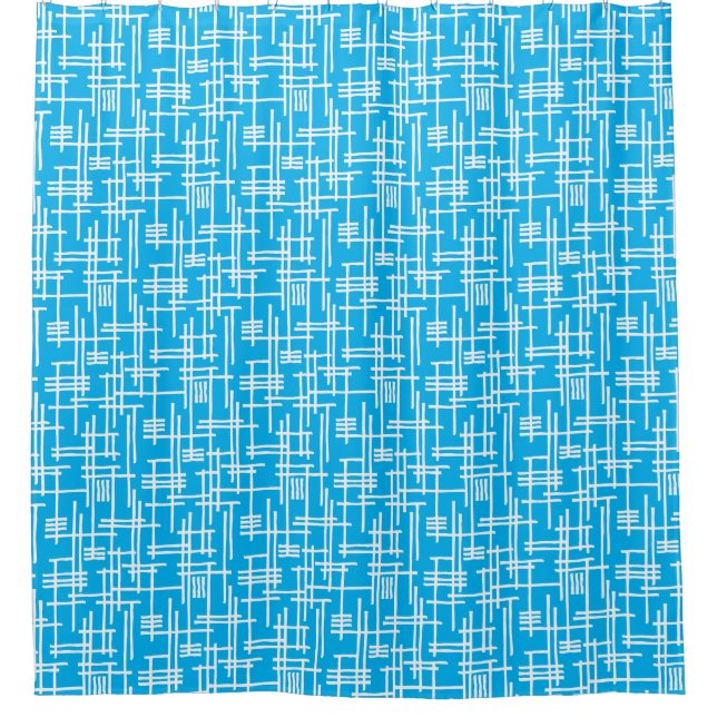 Rideaux De Douche Lignes Abstraites 120923 - Blanc sur Sky Blue (Devant)