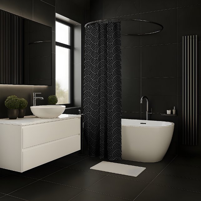 Rideaux De Douche Lignes courbes ondulées géométriques modernes noir (Créateur téléchargé)
