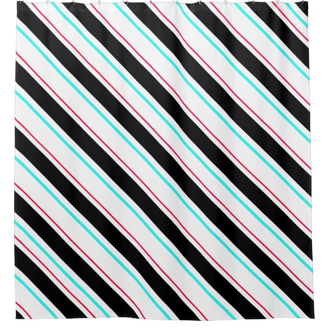 Rideaux De Douche Lignes de bandes régimentaires inclinées en noir b (Devant)