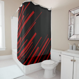 Rideaux De Douche Lignes diagonales en rouge et noir