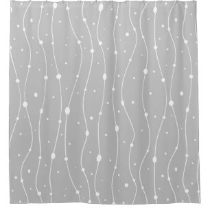 Rideaux De Douche Lignes et points ondulés gris et blanc modernes