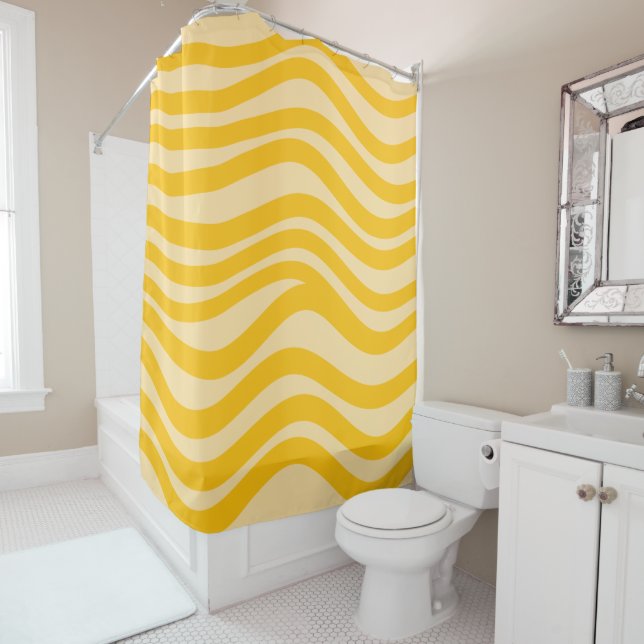 Rideaux De Douche Lignes ondulées épaisses en jaune, jaune clair (En situation)
